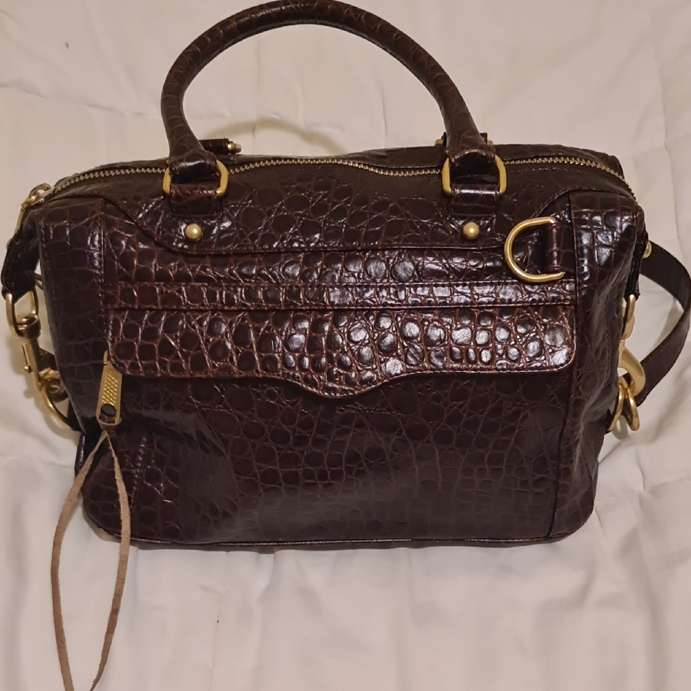 Rebecca Minkoff Brown Croc-Embossed Bag with Gold Details